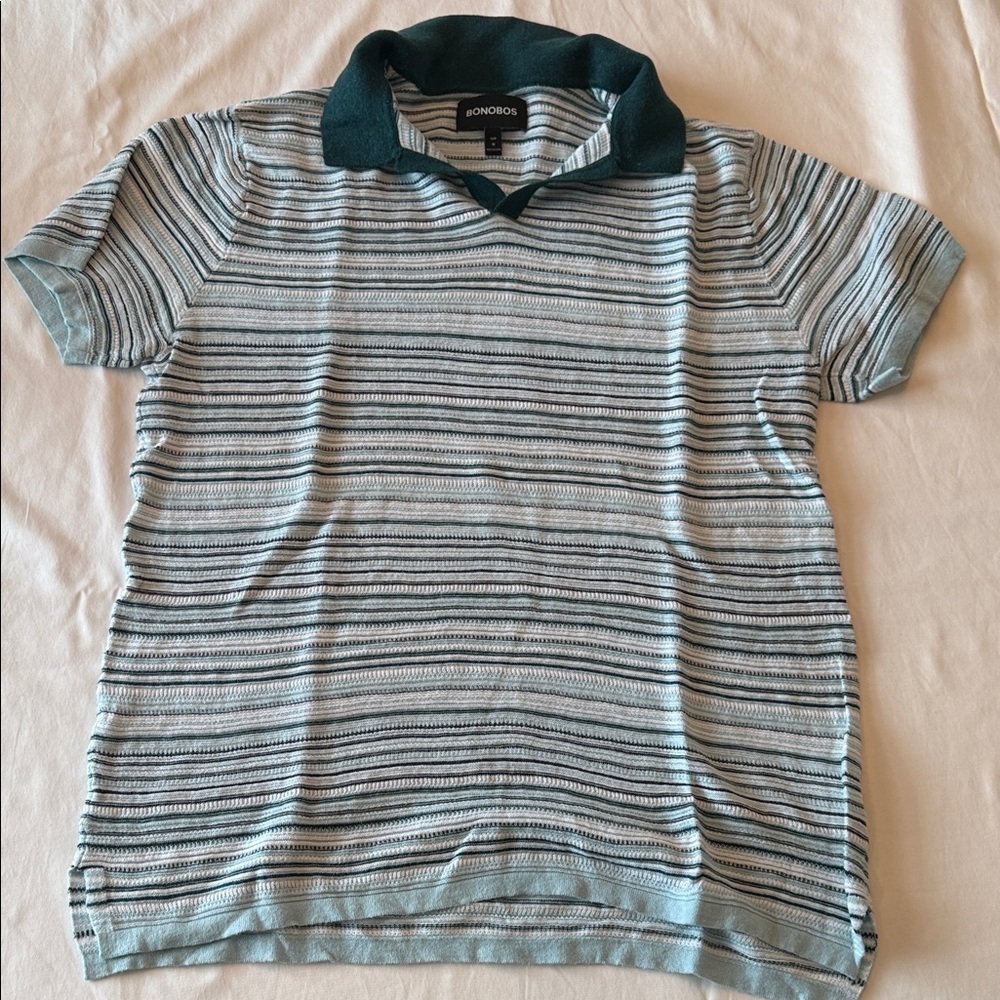 Bonobos Green and White Striped Polo